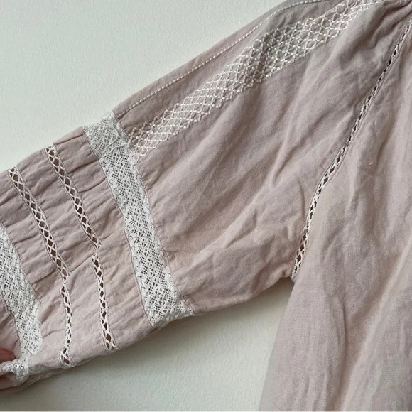 Mango Embroidered Linen Cotton Blouse Balloon  Sleeve washed pink sz med/6 - Picture 13 of 13
